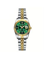 Relógio Feminino Elegante Com Strass Em Aço Inoxidável De Quartzo Casual Verde Dourado