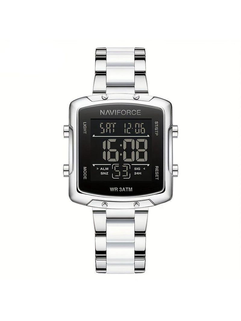 Relógio Digital Feminino Fashion Design Simples Quadrado Em Aço Inoxidavel Branco Prateado