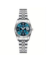 Relógio Feminino Elegante Com Strass Em Aço Inoxidável De Quartzo Casual Azul Prateado