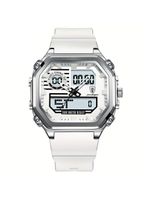 Relógio Esportivo Masculino Pulseira Em Silicone Display Híbrido Digital Analógico Branco Prata