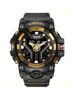 Relógio Esportivo Masculino Digital Dual Display Mostrador Luminoso À Prova Da Água Dourado