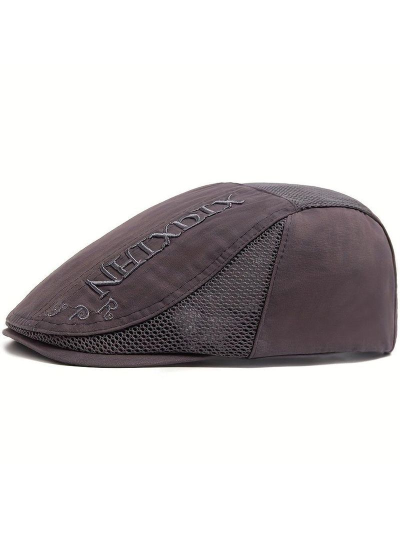 Boina Vintage Masculino Com Letras Bordado Ajustável Em Poliéster Respirável Cinza
