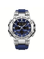 Relógio Masculino Display Luminoso Multifuncional Esportivo Pulseira De Silicone Azul Prata