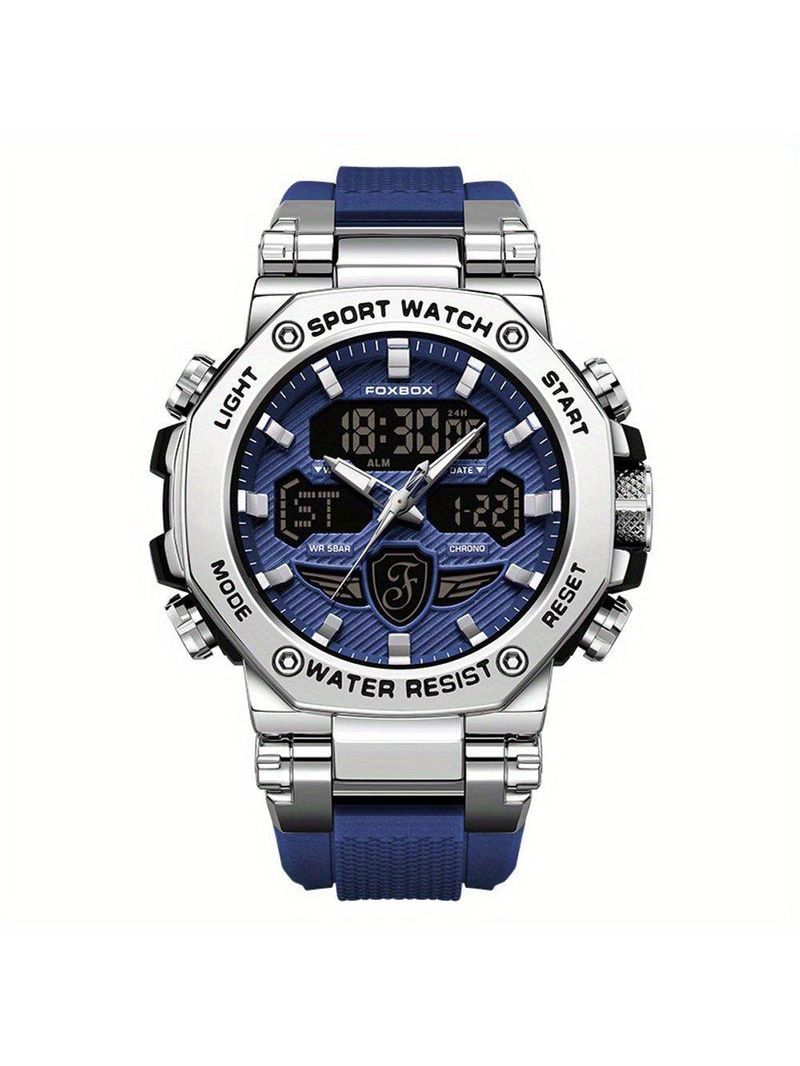 Relógio Masculino Display Luminoso Multifuncional Esportivo Pulseira De Silicone Azul Prata