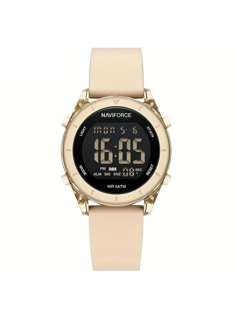 Relógio De Pulso Digital Feminino Lcd Tela Pulseira De Silicone 3atm Bege