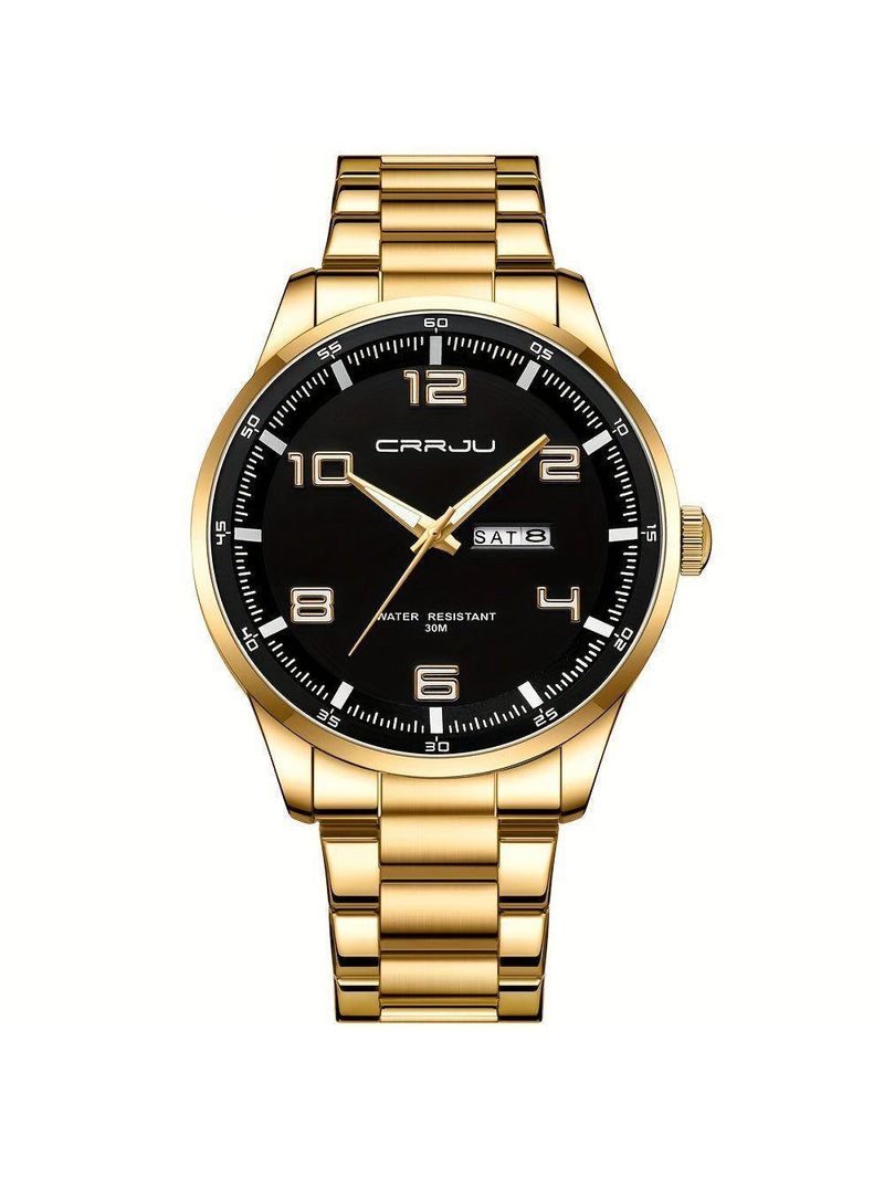 Relógio Masculino Pulseira Em Aço Inoxidável Movimento Quartzo Analógico Dourado