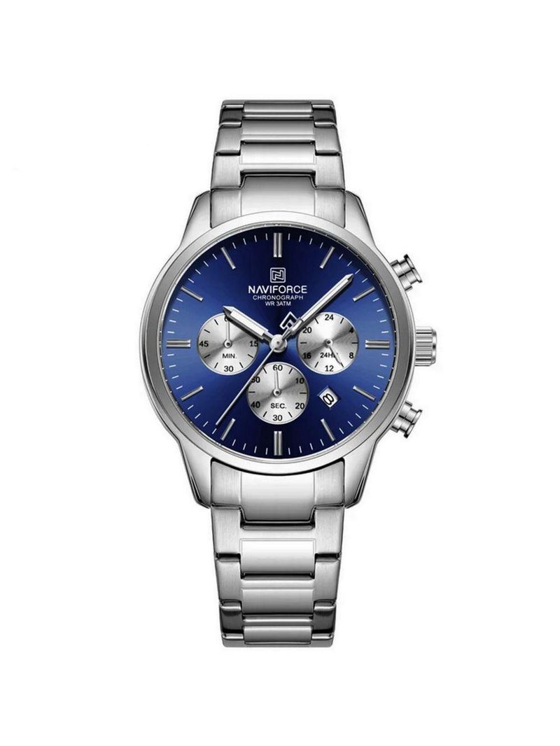 Relogio Masculino Esportivo Casual Quartzo Em Aço Inoxidável 30m À Prova Da Água Azul Prata