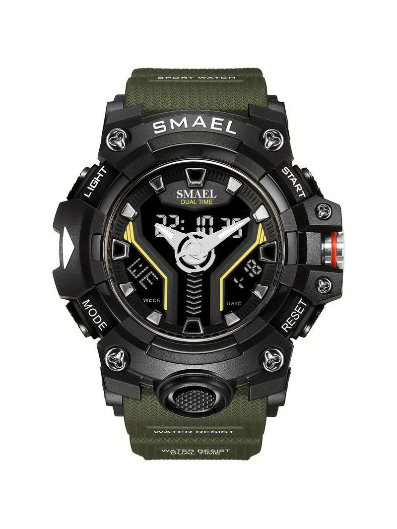 Relógio Esportivo Masculino Digital Dual Display Mostrador Luminoso À Prova Da Água Verde