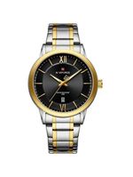 Relógio De Quartzo Masculino Pulseira Em Aço Inoxidável 3atm à Prova D´agua Preto Dourado