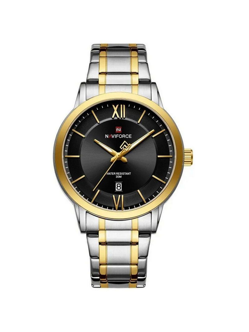 Relógio De Quartzo Masculino Pulseira Em Aço Inoxidável 3atm à Prova D´agua Preto Dourado