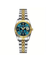 Relógio Feminino Elegante Com Strass Em Aço Inoxidável De Quartzo Casual Azul Dourado