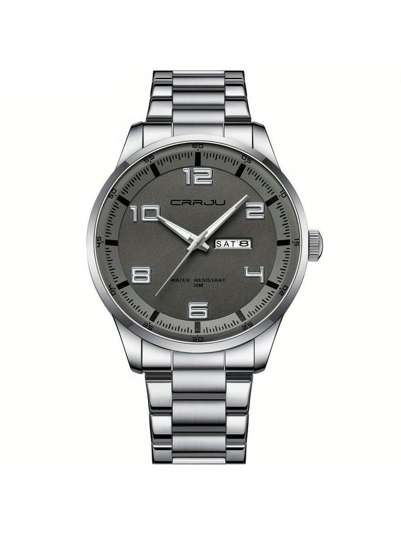 Relógio Masculino Pulseira Em Aço Inoxidável Movimento Quartzo Analógico Cinza