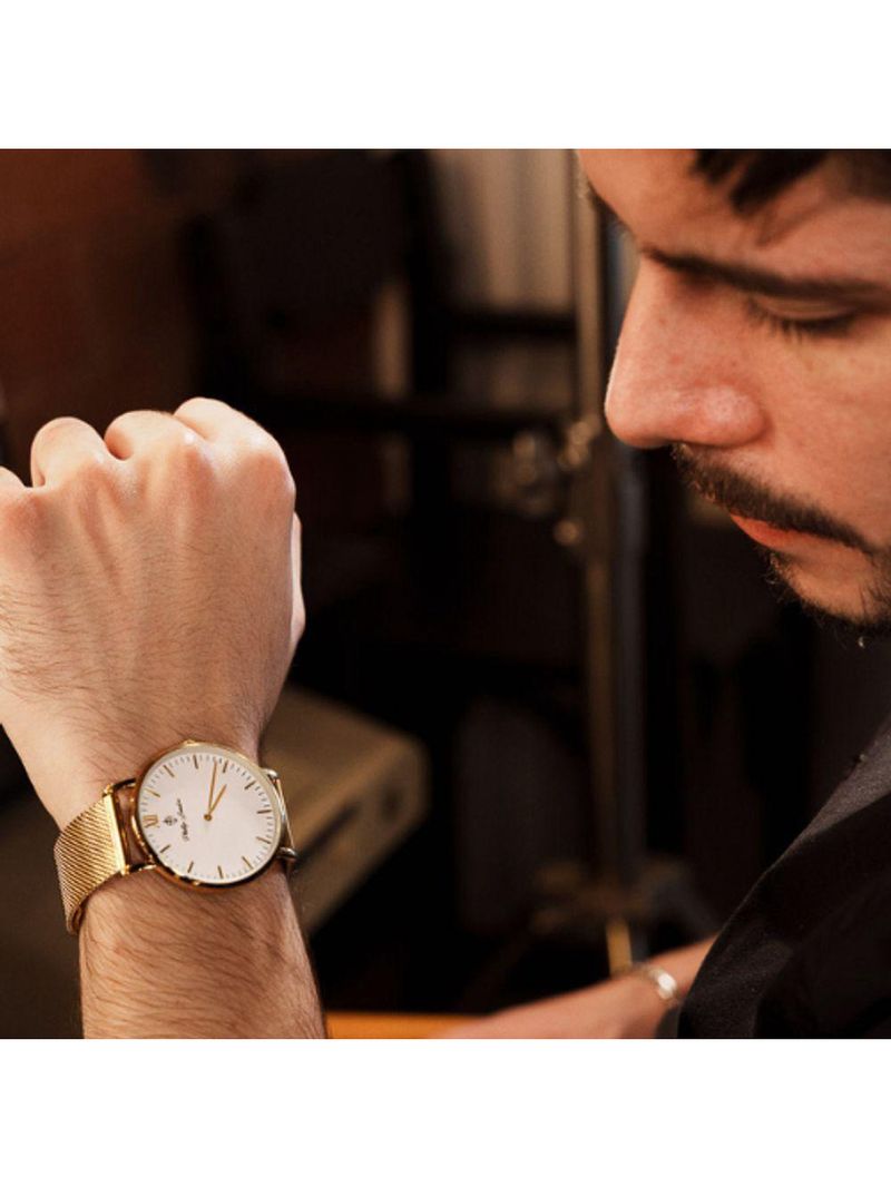 Relógio Masculino Greenwich Mesh Golden White 40mm
