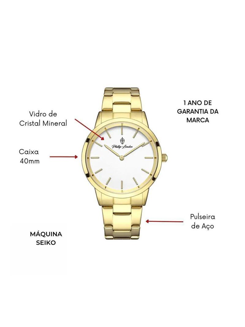 Relógio Masculino Beckham Steel Golden White 40mm