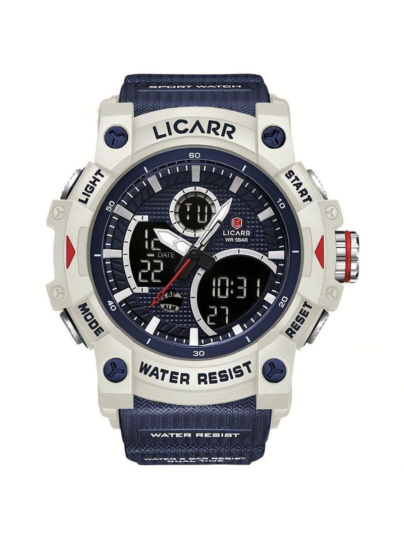 Relógio Desportivo Digital Masculino Duplo Display A Prova De água 5atm Estilo Casual Azul Escuro