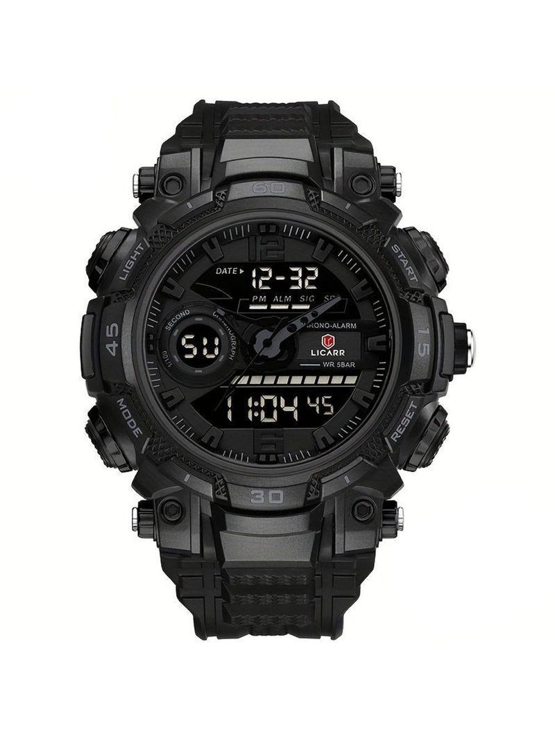 Relógio De Pulso Masculino Digital Led Multifuncional Desportivo De Quartzo Preto