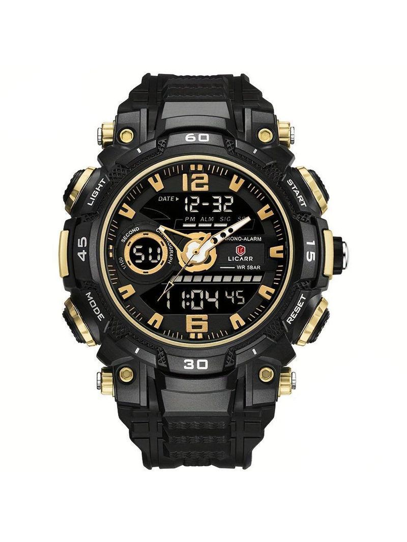 Relógio De Pulso Masculino Digital Led Multifuncional Desportivo De Quartzo Dourado Preto