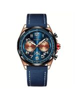 Relógio Masculino Quartzo Com Cronógrafo á Prova D'agua Com Pulseira Em Nylon Azul Dourado