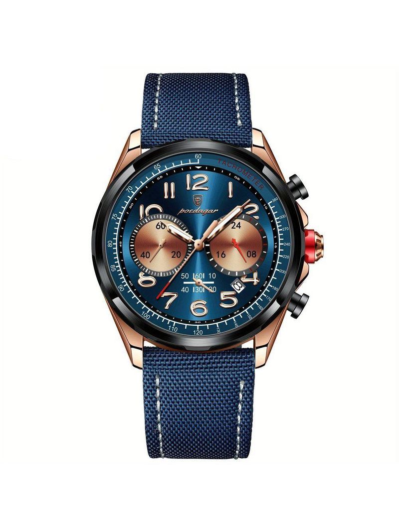 Relógio Masculino Quartzo Com Cronógrafo á Prova D'agua Com Pulseira Em Nylon Azul Dourado