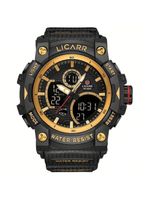 Relógio Desportivo Digital Masculino Duplo Display A Prova De água 5atm Estilo Casual Dourado Preto
