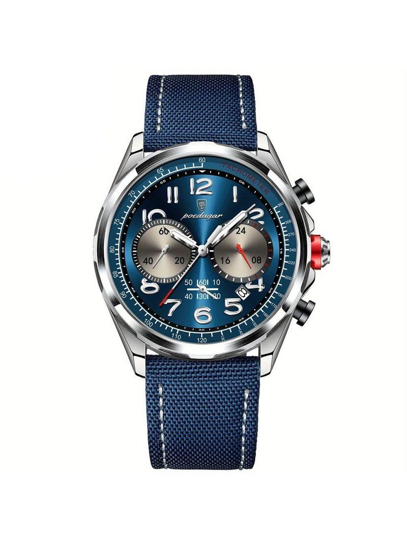 Relógio Masculino Quartzo Com Cronógrafo á Prova D'agua Com Pulseira Em Nylon Azul Prata