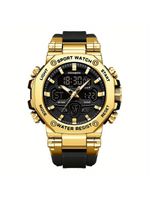 Relógio Masculino Display Luminoso Multifuncional Esportivo Pulseira De Silicone Dourado