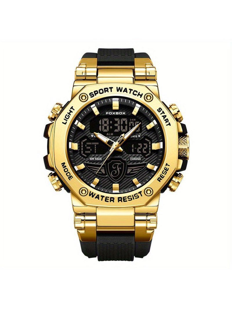 Relógio Masculino Display Luminoso Multifuncional Esportivo Pulseira De Silicone Dourado