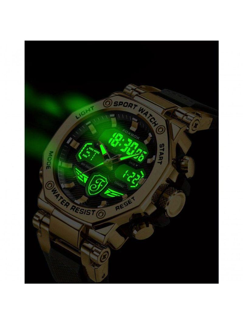 Relógio Masculino Display Luminoso Multifuncional Esportivo Pulseira De Silicone Dourado