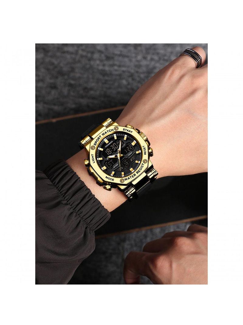Relógio Masculino Display Luminoso Multifuncional Esportivo Pulseira De Silicone Dourado