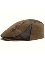 Boina Vintage Masculino Com Letras Bordado Ajustável Em Poliéster Respirável Preto Marrom