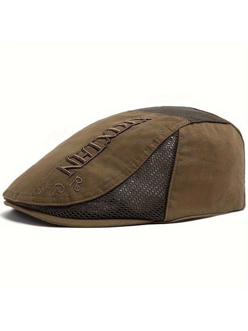 Boina Vintage Masculino Com Letras Bordado Ajustável Em Poliéster Respirável Preto Marrom