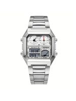 Relógio Digital Masculino Design Clássico Duplo Display Em Aço Inoxidável 3atm Branco Prata