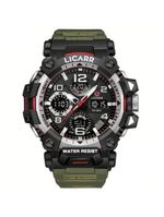 Relógio Digital Masculino à Prova De água 5atm Duplo Display Esportivo Quartzo Exército Verde