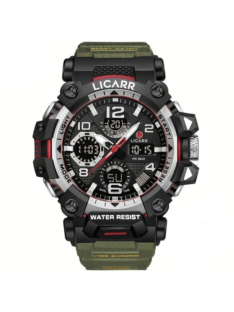 Relógio Digital Masculino à Prova De água 5atm Duplo Display Esportivo Quartzo Exército Verde