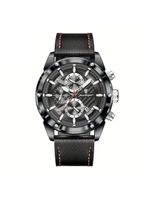 Relógio De Pulso Masculino Com Movimento Quartzo Design Esportivo Preto Vermelho