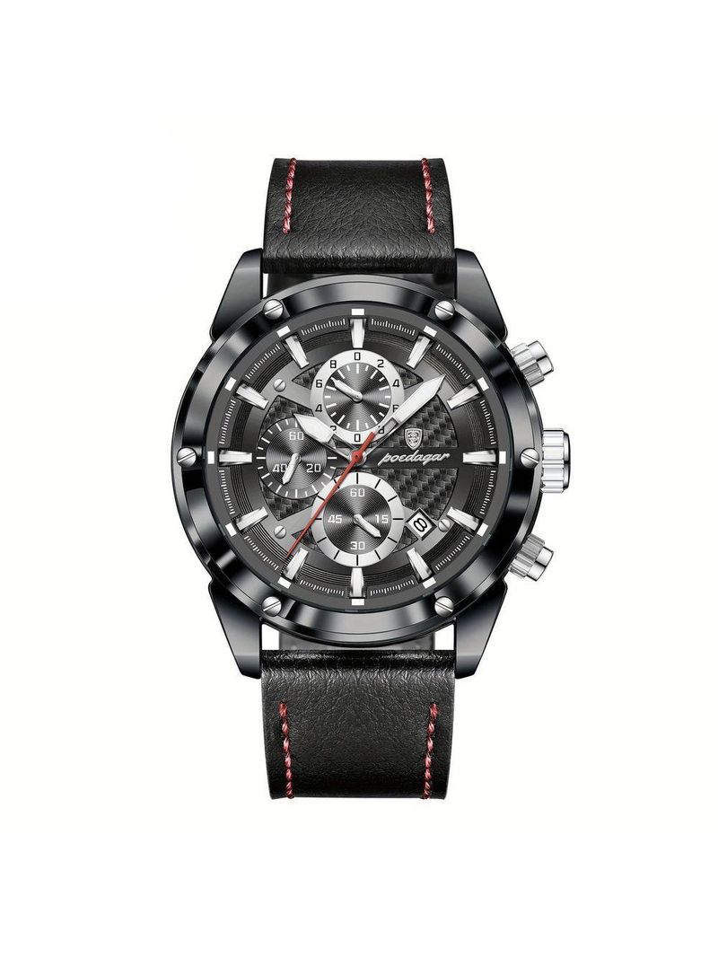 Relógio De Pulso Masculino Com Movimento Quartzo Design Esportivo Preto Vermelho