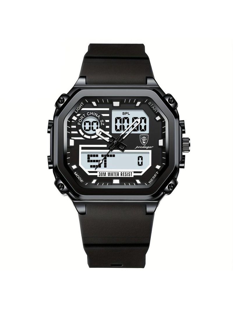 Relógio Esportivo Masculino Pulseira Em Silicone Display Híbrido Digital Analógico Preto