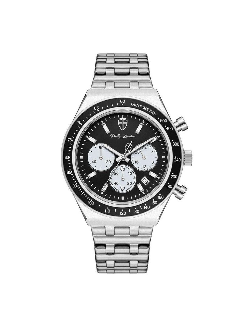 Relógio Masculino London Steel Silver Black 43mm