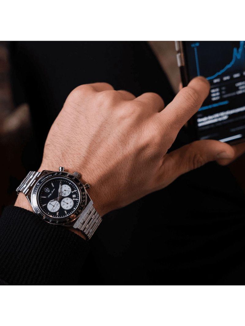 Relógio Masculino London Steel Silver Black 43mm