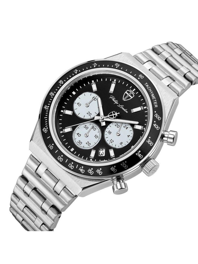 Relógio Masculino London Steel Silver Black 43mm