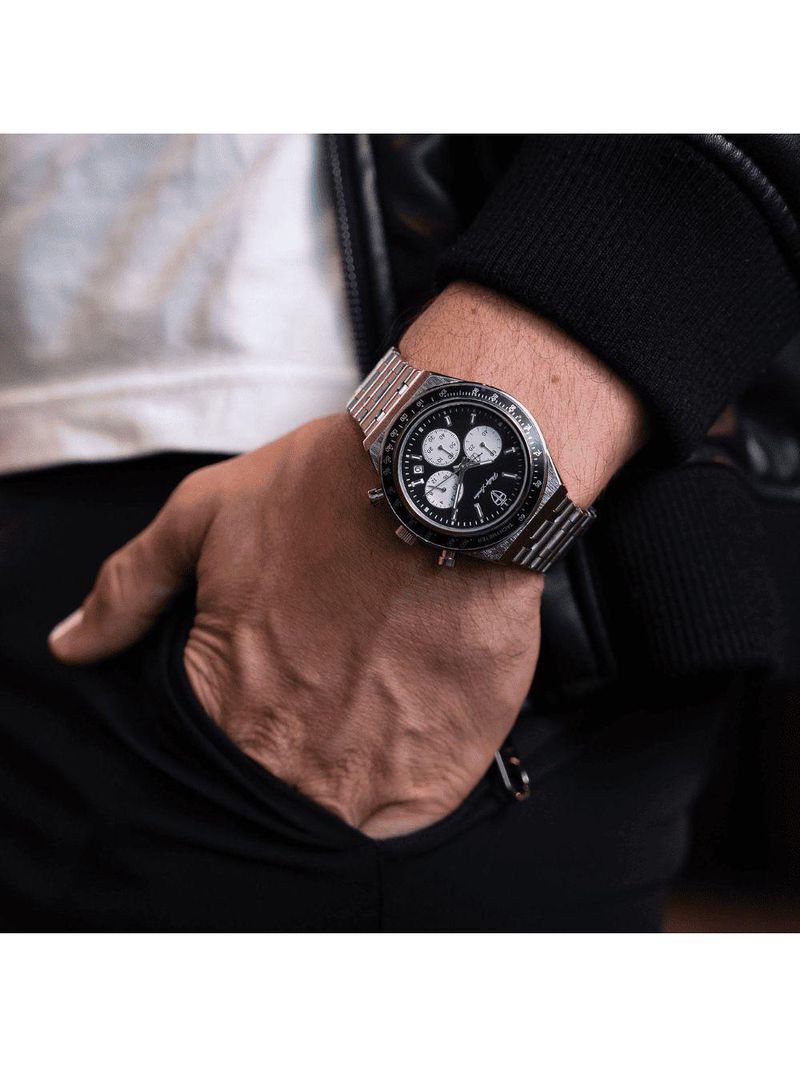 Relógio Masculino London Steel Silver Black 43mm