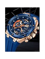 Relógio Esportivo Masculino Com Cronógrafo Movimento Quartzo Resistente Até 3atm Azul