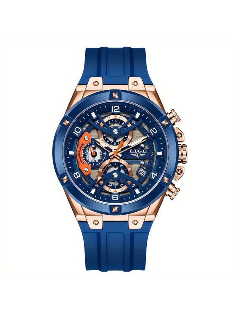 Relógio Esportivo Masculino Com Cronógrafo Movimento Quartzo Resistente Até 3atm Azul