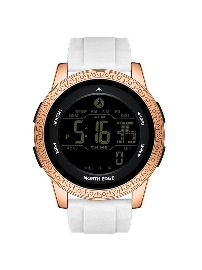 Relógio Digital Masculino Esportivo Apollo À Prova Da Água 50m Multifuncional Branco Dourado