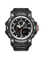Relógio Desportivo Digital Masculino Duplo Display A Prova De água 5atm Estilo Casual Prateado Preto A