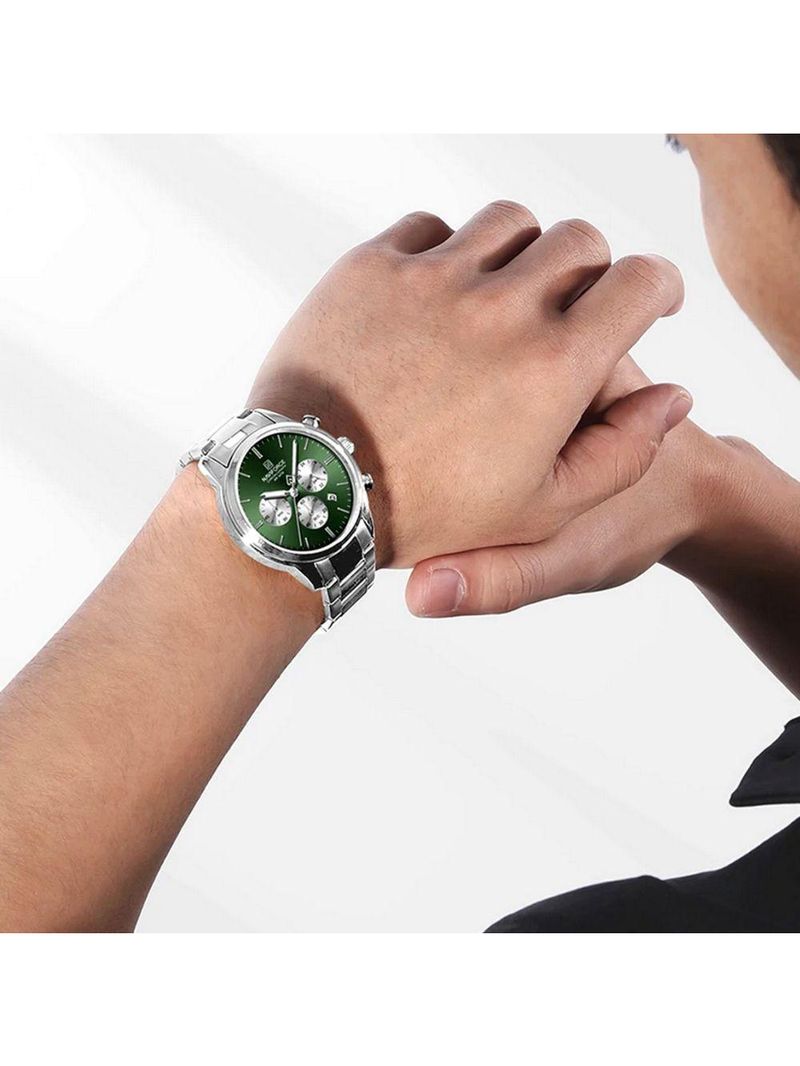 Relogio Masculino Esportivo Casual Quartzo Em Aço Inoxidável 30m À Prova Da Água Verde