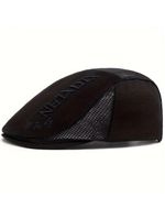 Boina Vintage Masculino Com Letras Bordado Ajustável Em Poliéster Respirável Preto