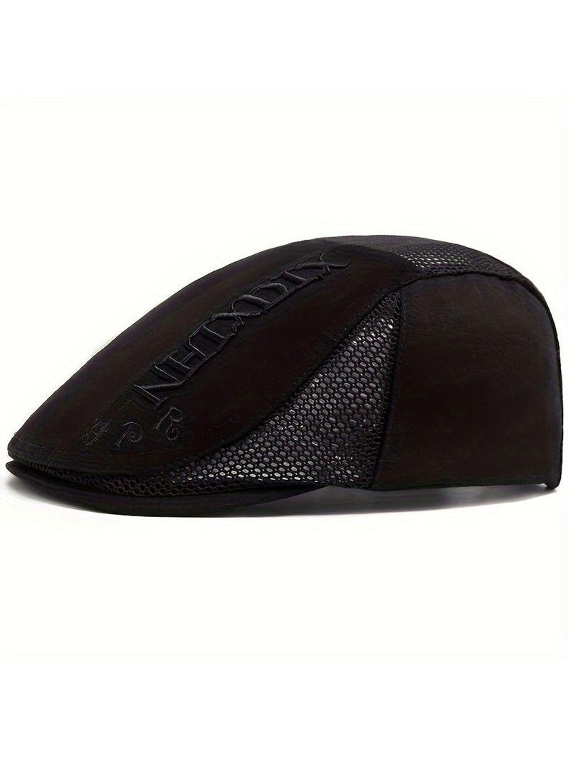 Boina Vintage Masculino Com Letras Bordado Ajustável Em Poliéster Respirável Preto