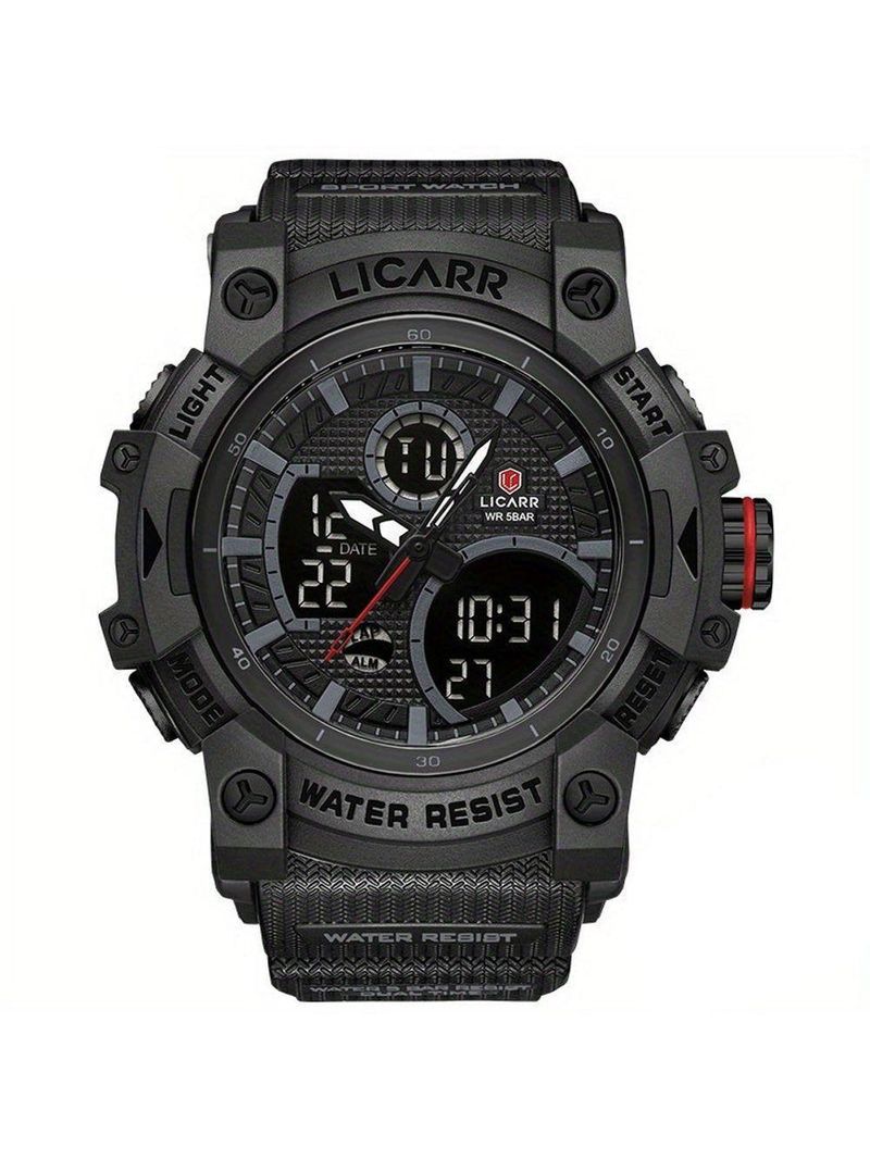 Relógio Desportivo Digital Masculino Duplo Display A Prova De água 5atm Estilo Casual Preto