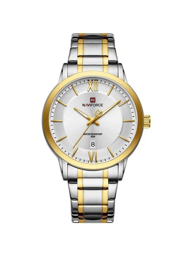 Relógio De Quartzo Masculino Pulseira Em Aço Inoxidável 3atm à Prova D´agua Branco Dourado